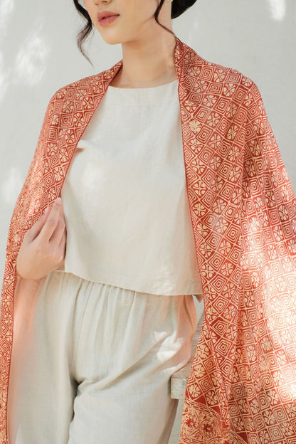 Syal Batik Sutra Semanggi - Red - 45