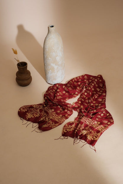 Syal Batik Sutra Melati Garis - Red - 45