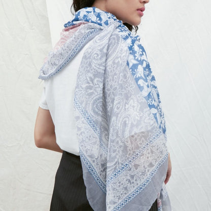 Laksmi BluePink-Selendang Viscose Batik Premium 90×180/Pashmina/Shawl