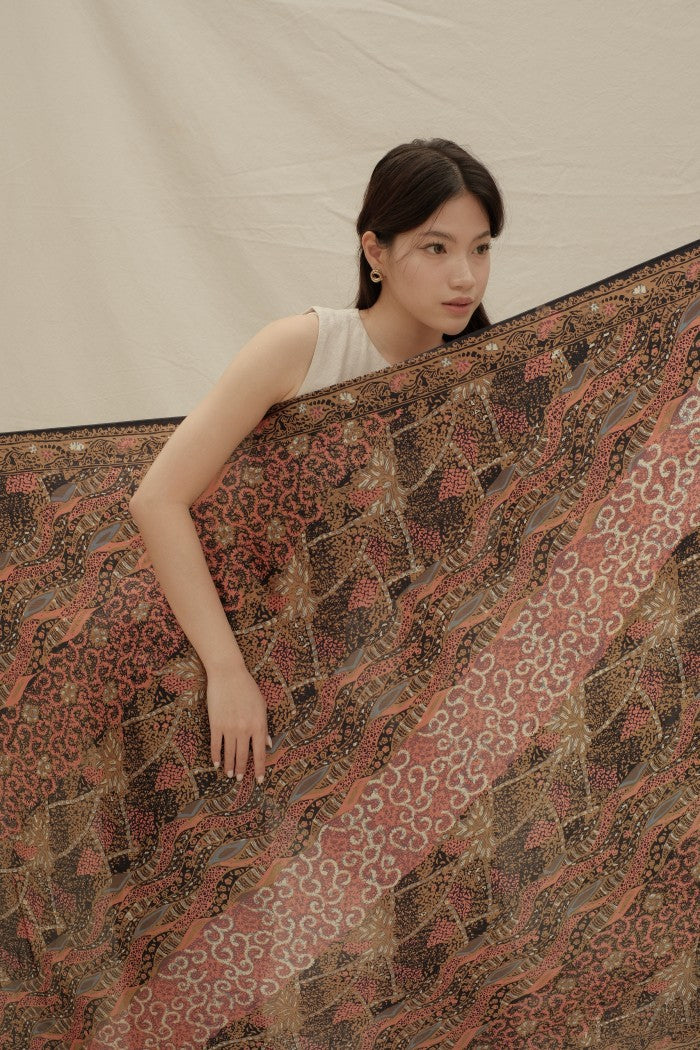 Selendang Sutra Batik Tulis - Sangga Langit - Black Pink