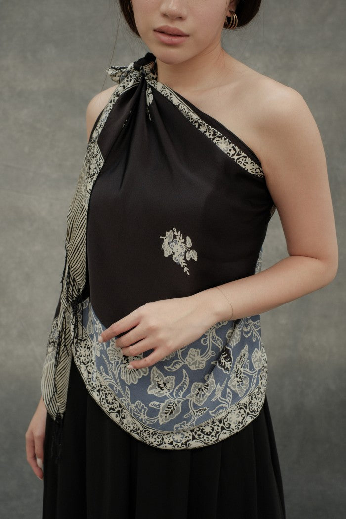 Syal Sutra Batik Premium - Selaras Black Blue