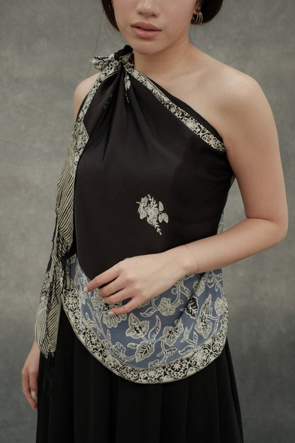 Syal Sutra Batik Premium - Selaras Black Blue
