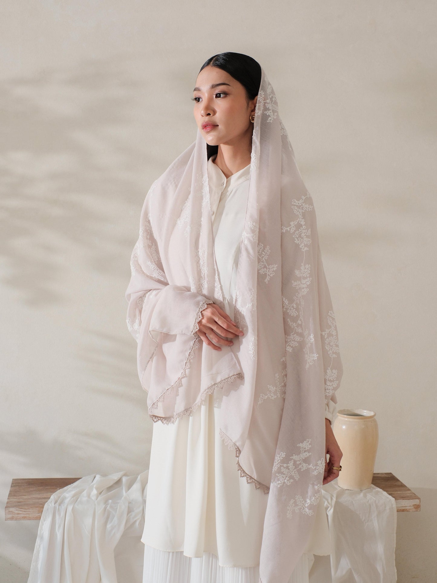 Nyta in Cream Shawl - Selendang Batik