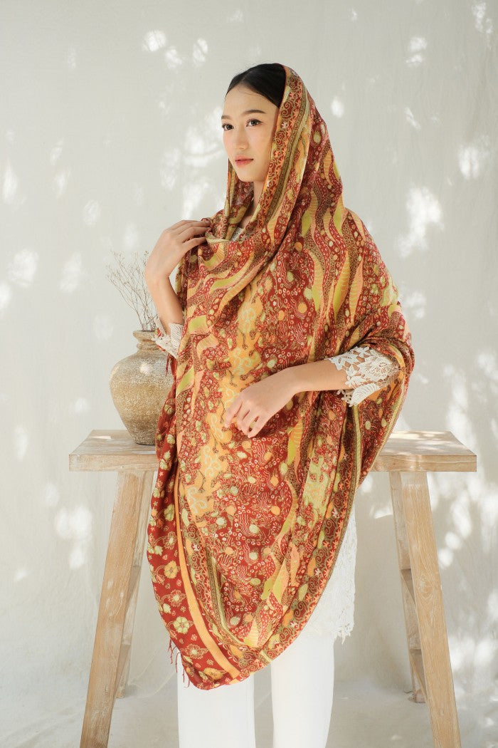 Selendang Sutra Batik Tulis - Samudra Lembayung - Red