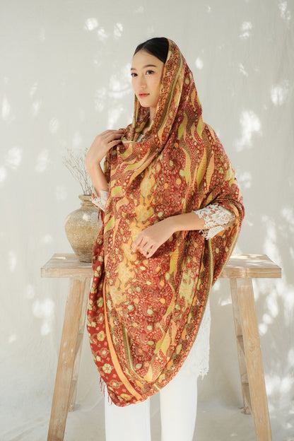 Selendang Sutra Batik Tulis - Samudra Lembayung - Red