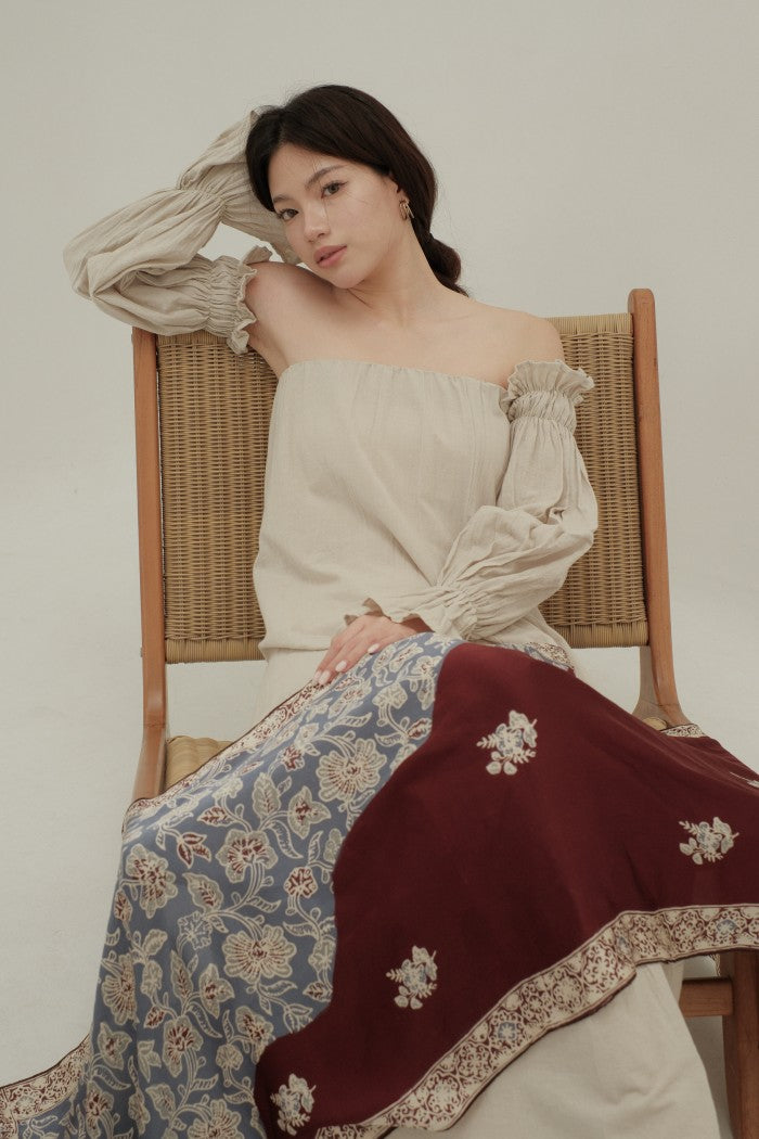 Syal Sutra Batik Premium - Selaras Maroon Blue
