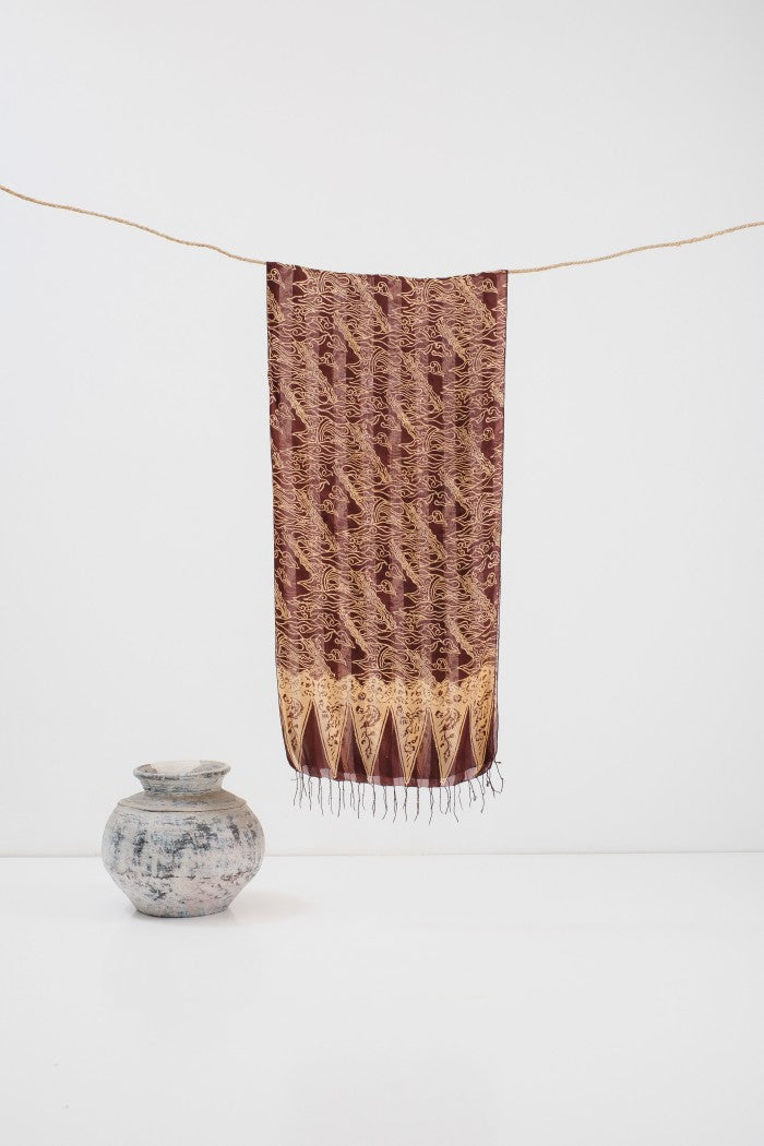 Syal Batik Sutra Mega Mendung Parang - Brown - 45