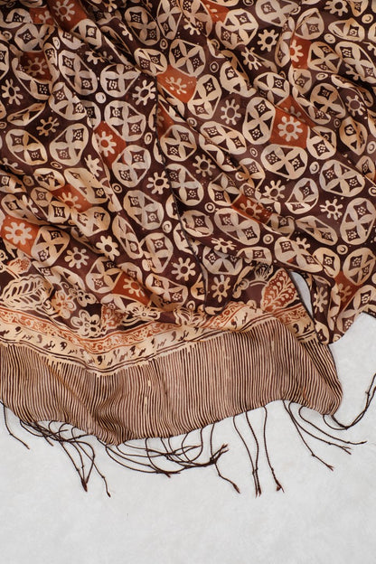 Selendang Sutra Batik - Kawung Seling in Brown - 90