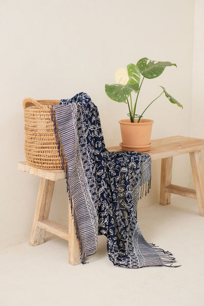 Selendang Batik TCC Daun Rambat Blue - 80