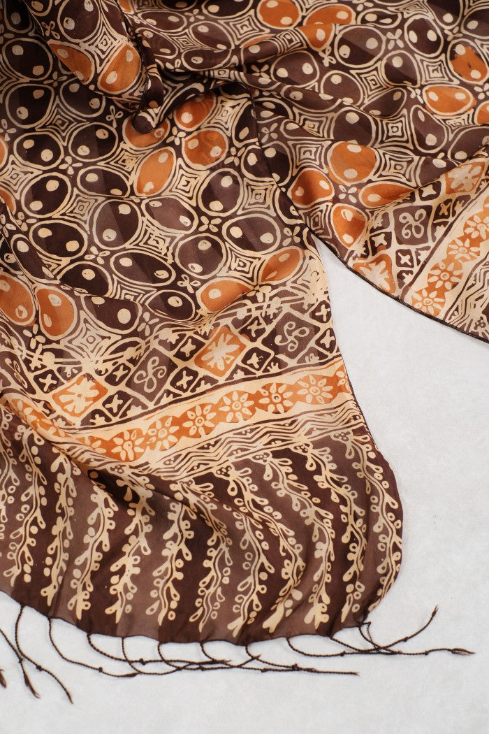Syal Batik Sutra Kawung Beton - Brown - 45