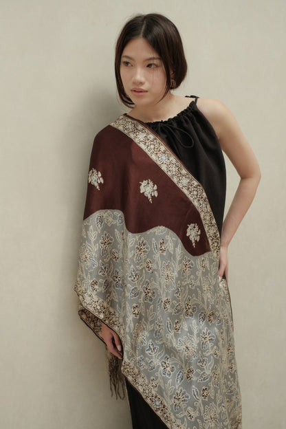 Syal Sutra Batik Premium - Selaras Brown Grey