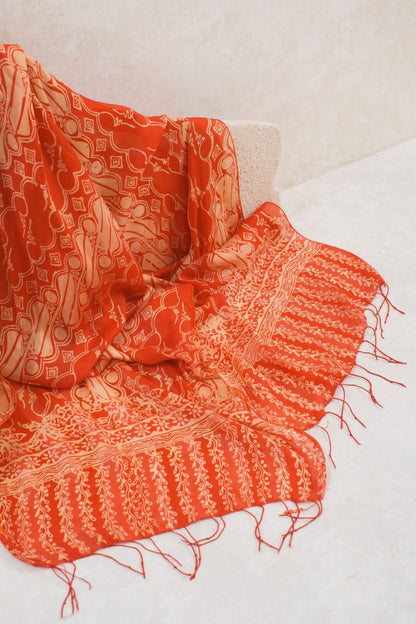 Syal Batik Sutra Parang Rusak - Orange - 45