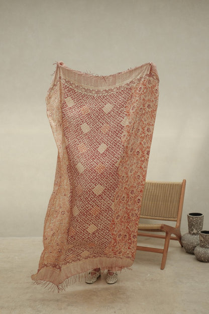 Selendang Sutra Batik Premium - Kawung Daun Red