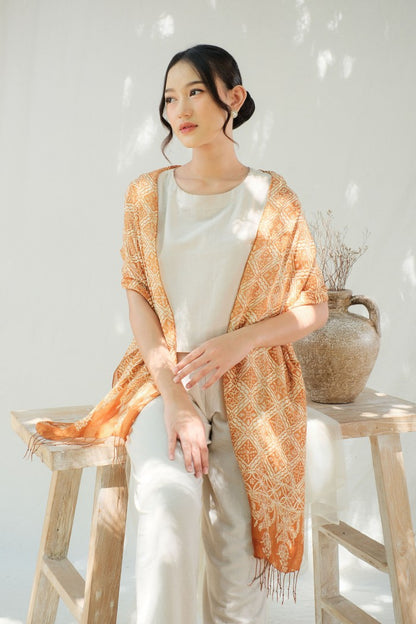 Syal Batik Sutra Kotak Ketapang - Gold - 45