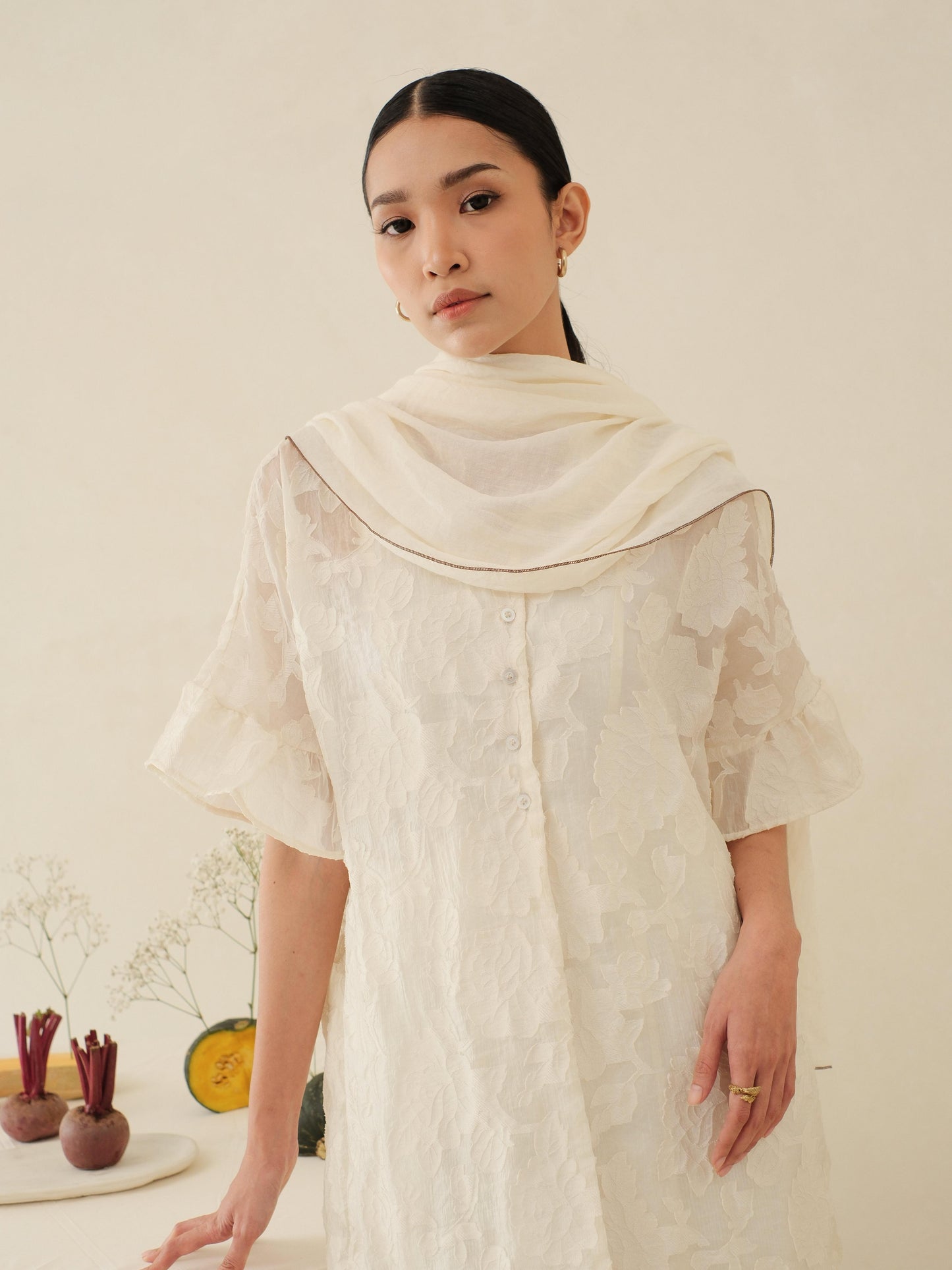 Alma in White Shawl - Selendang Batik