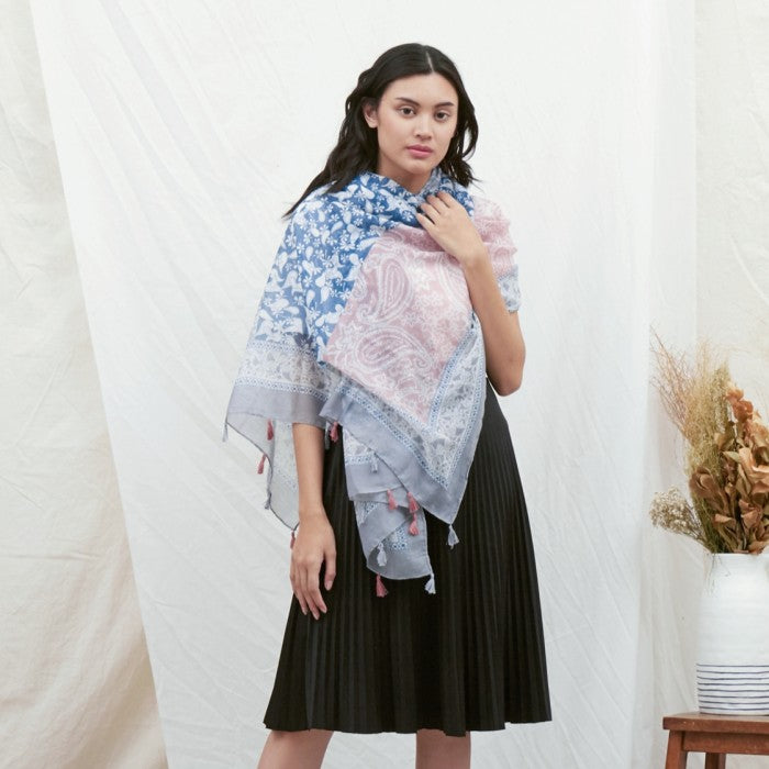 Laksmi BluePink-Selendang Viscose Batik Premium 90×180/Pashmina/Shawl