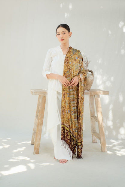 Selendang Sutra Batik Tulis - Rimba Jawi - Brown