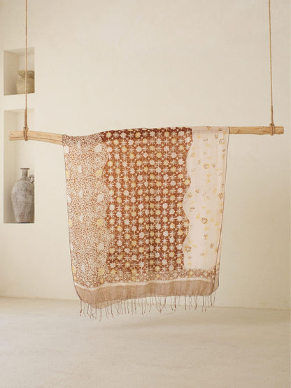 Batik Ratu - Selendang Sutra Batik - Truntum Daun - Brown