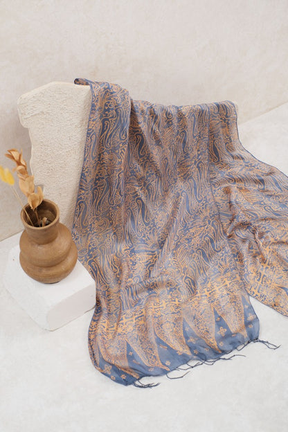 Syal Batik Sutra Parang Curigo 2 - Blue - 45