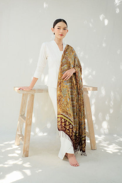 Selendang Sutra Batik Tulis - Rimba Jawi - Brown