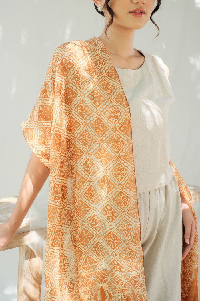 Syal Batik Sutra Kotak Ketapang - Gold - 45