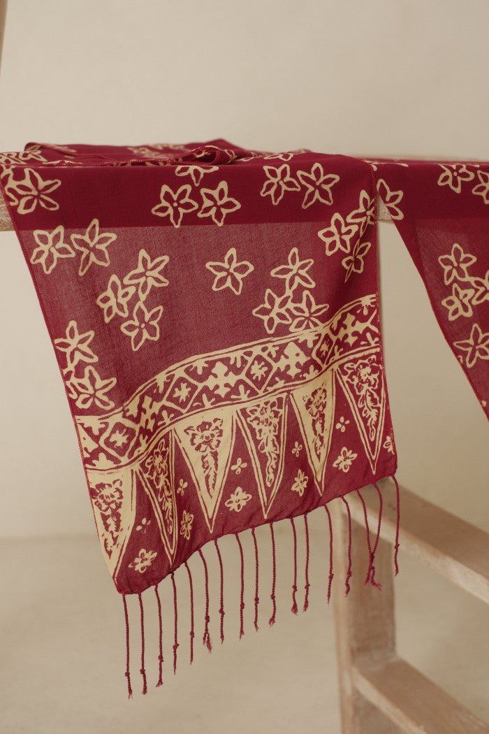 Scarf Batik Bunga Melati - Maroon | DNN