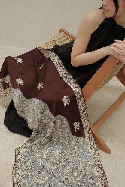 Syal Sutra Batik Premium - Selaras Brown Grey