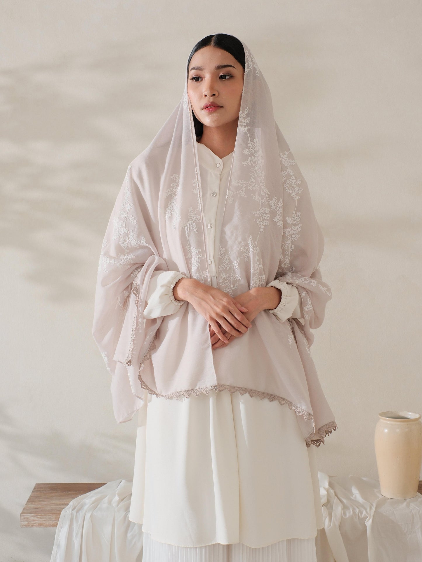 Nyta in Cream Shawl - Selendang Batik