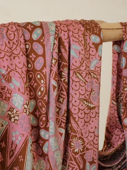 Selendang Sutra Batik Tulis - Kawung Sisik - Pink Orange