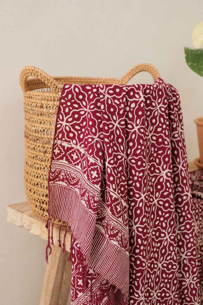 Selendang Batik TCN Kawung 2 Maroon - 80