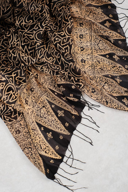 Selendang Sutra Batik - Mega Mendung in Black - 90