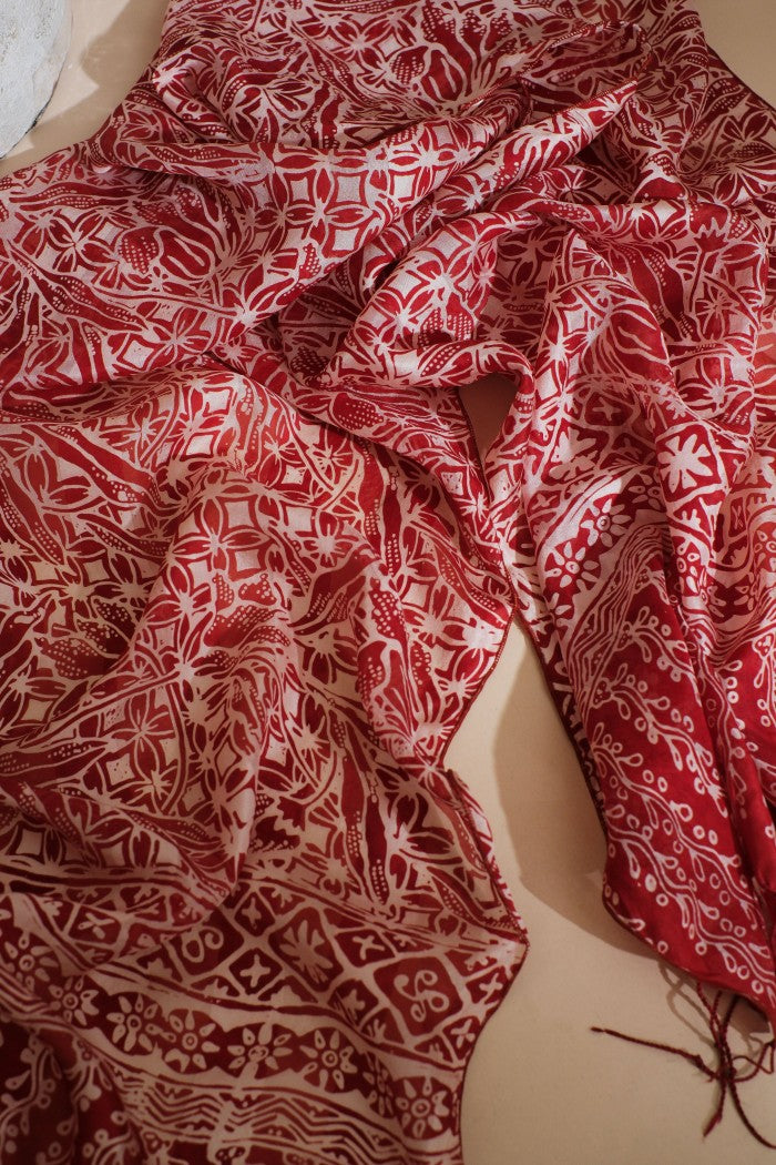 Syal Batik Sutra Kawung Padi - Red - 45