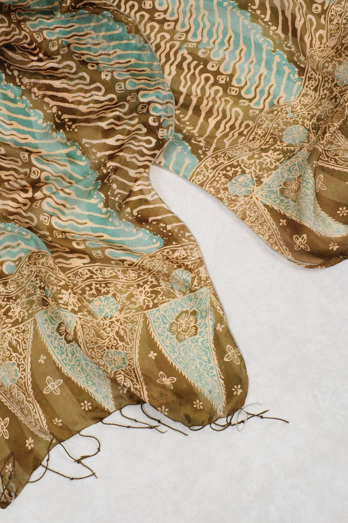 Syal Batik Sutra Parang Tuding Kombi - Green Tosca - 45