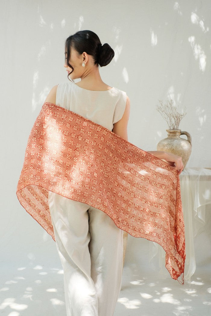 Syal Batik Sutra Semanggi - Red - 45