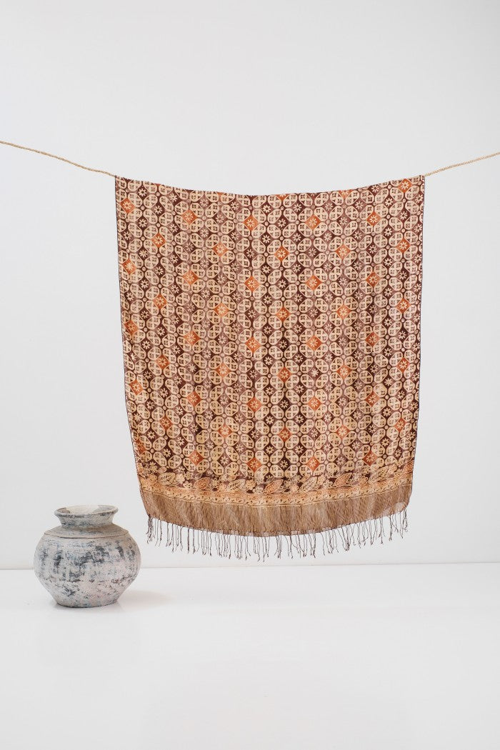 Selendang Sutra Batik - Kawung Seling in Brown - 90
