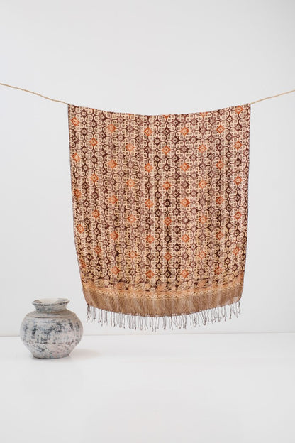 Selendang Sutra Batik - Kawung Seling in Brown - 90
