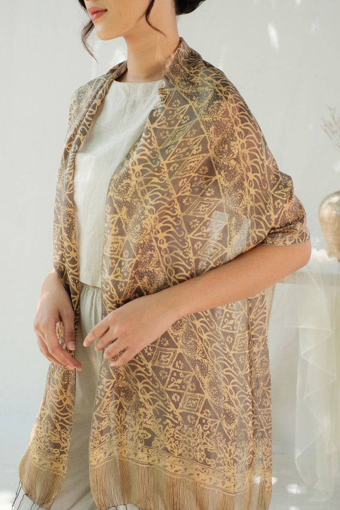 Syal Batik Sutra Parang Songket - Grey - 45