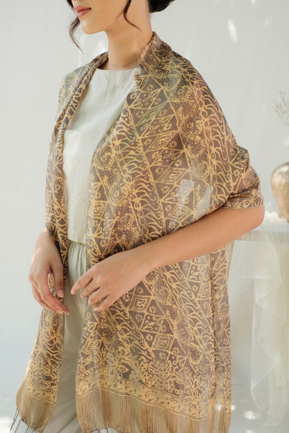 Syal Batik Sutra Parang Songket - Grey - 45
