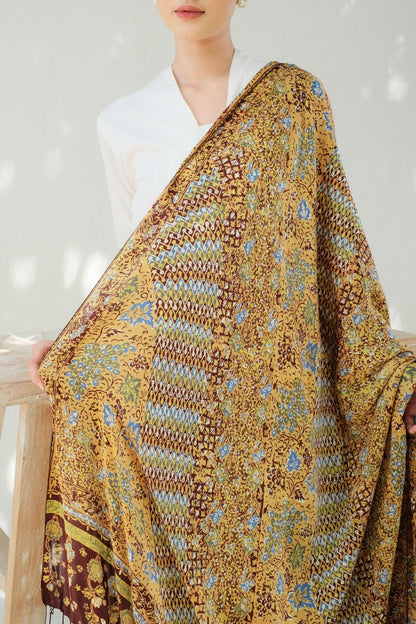 Selendang Sutra Batik Tulis - Rimba Jawi - Brown