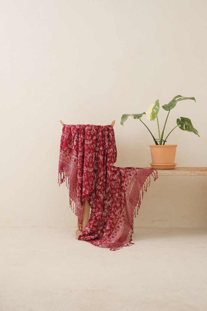 Selendang Batik TCN Daun Rambat Maroon - 80