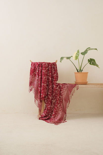 Selendang Batik TCN Daun Rambat Maroon - 80