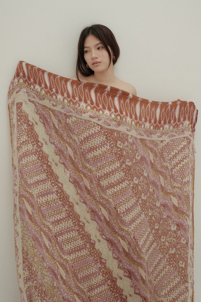 Selendang Sutra Batik Tulis - Rimba Jawi - Pastel Pink