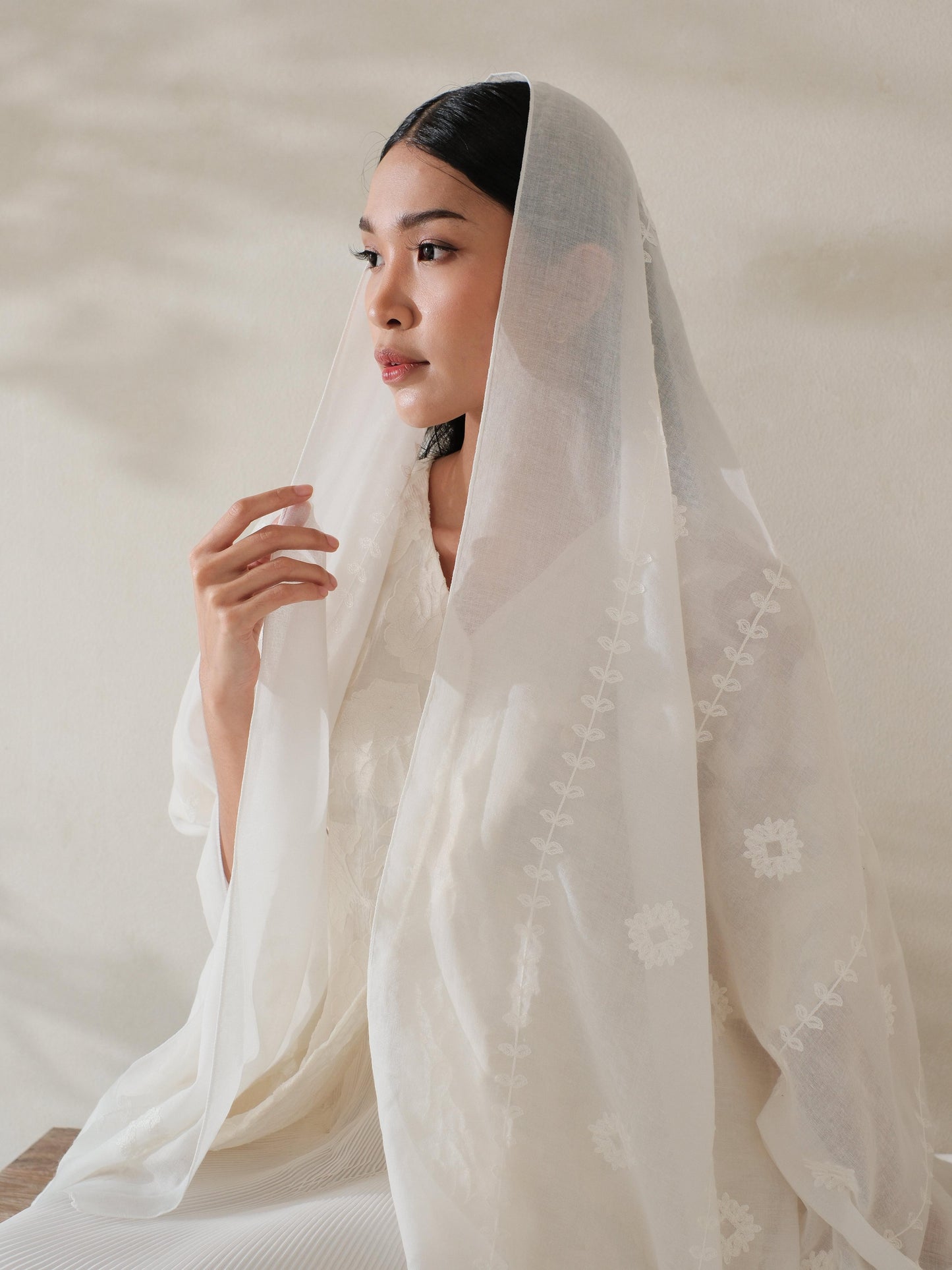 Noor in White Shawl - Selendang Batik