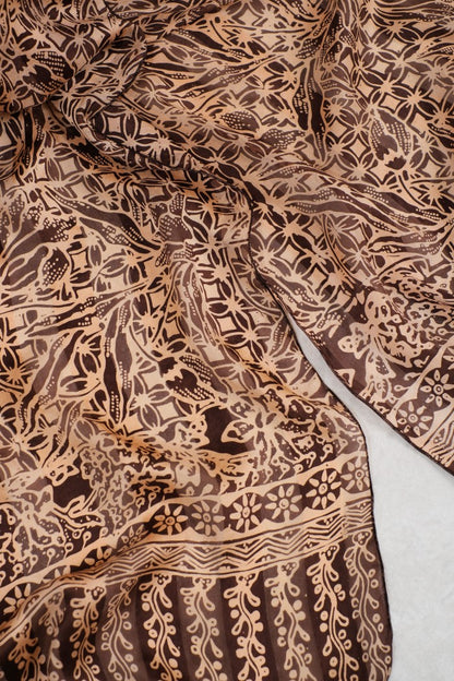 Syal Batik Sutra Kawung Kembang Daun - Brown - 45