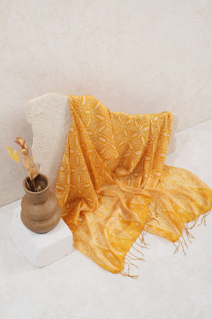 Syal Batik Sutra Kawung - Yellow - 45