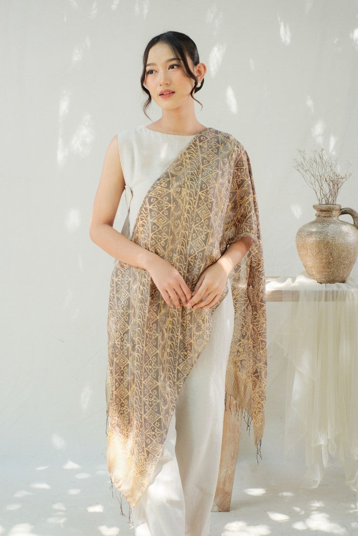 Syal Batik Sutra Parang Songket - Grey - 45