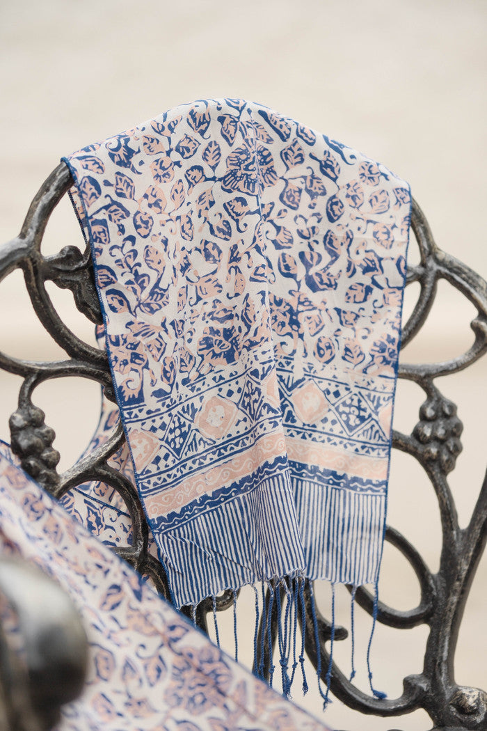Scarf Batik Apusan - Daun Puring - Blue | DNB