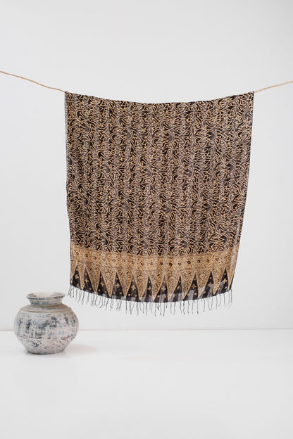 Selendang Sutra Batik - Mega Mendung in Black - 90