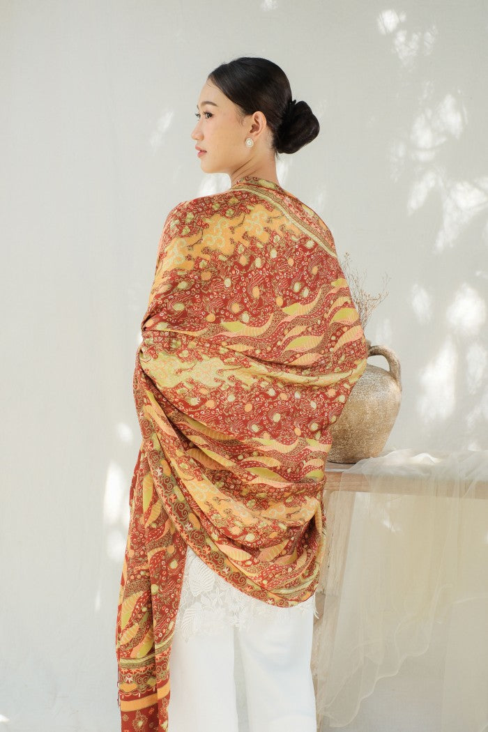 Selendang Sutra Batik Tulis - Samudra Lembayung - Red
