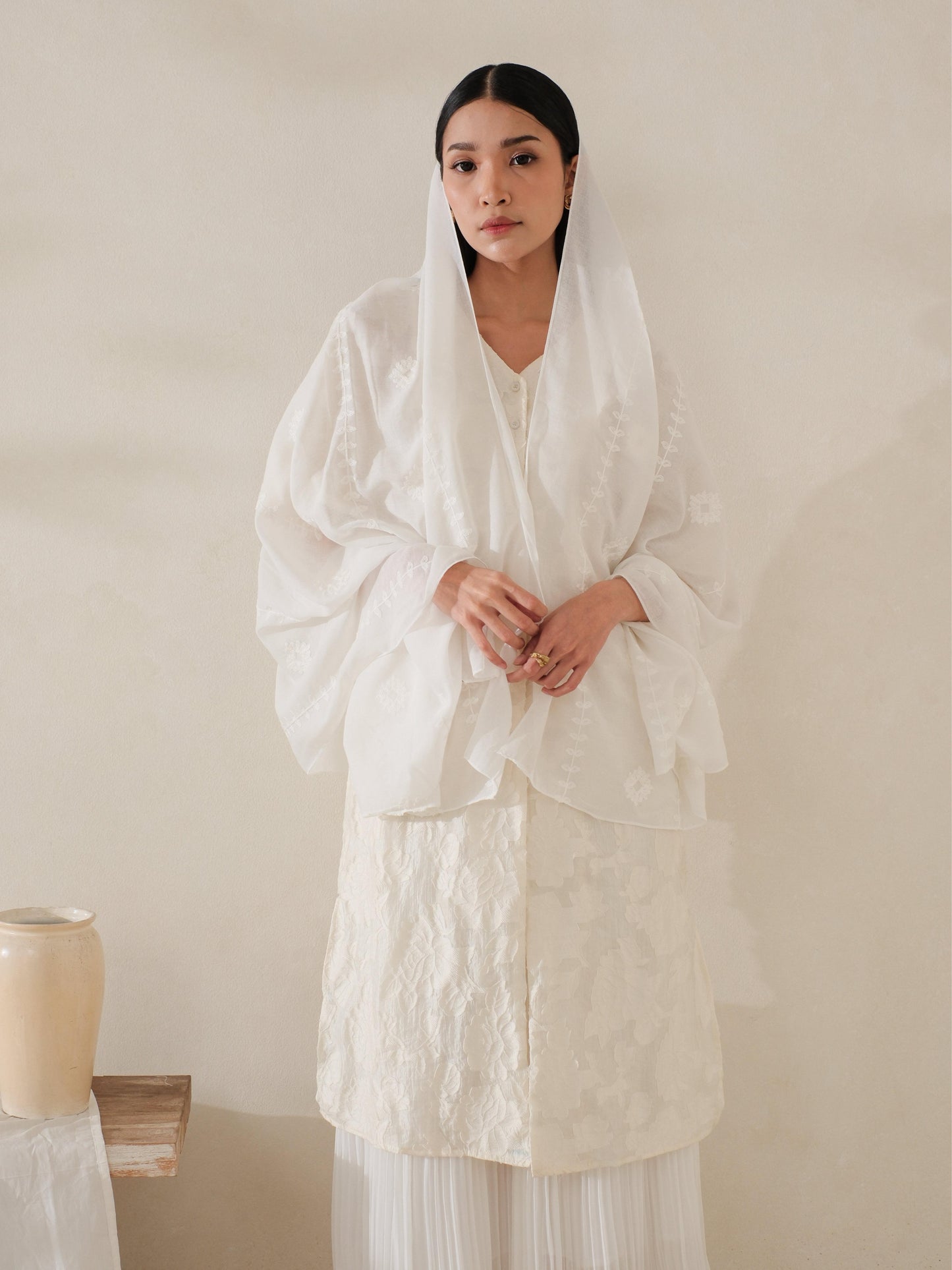 Noor in White Shawl - Selendang Batik